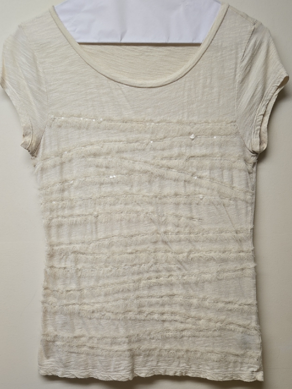 Women's XS Ivory Tee With Sequins And Detail